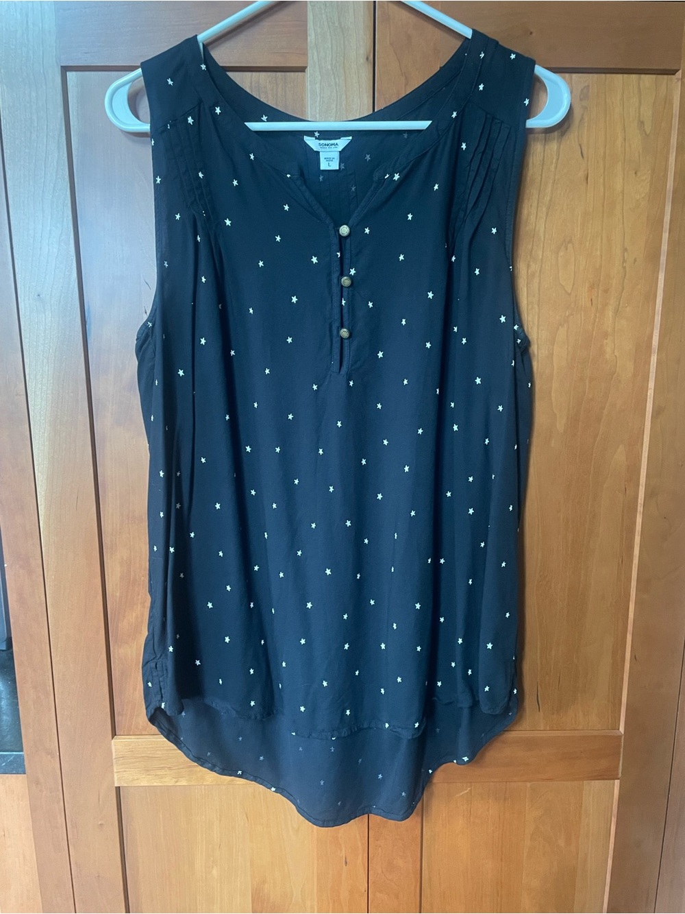 Sonoma Black Sleeveless Henley with Tiny White Stars